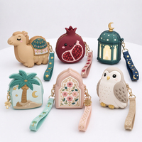 Porte-monnaie en silicone 3D mignon et kawaii en forme d'animal (Chameau, Hibou) avec fermeture éclair, porte-clés, breloque de sac, mini portefeuille portable, cadeau pour le Ramadan et l'Aïd