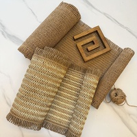 Set de table carré en corde de papier tressée, résistant à la chaleur, en jute semi-fait main, tissé à la machine, avec pompons, style américain