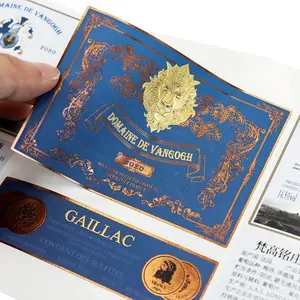 Étiquette de bouteille de whisky Conception de logo de luxe Étiquettes de vin en relief en feuille d'or Imprimé personnalisé Imperméable - Product Image 5