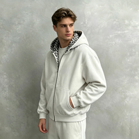 Sweat à capuche personnalisé double couche imprimé léopard en molleton épais, coupe oversize, réversible, zippé, pour homme