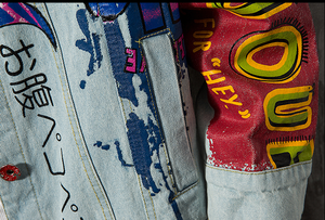 LILUO 2025 Popular Vintage Ink Korea Style Indigo Blue <strong>Hippie</strong> Washed Destroy Denim Men <strong>Jackets</strong> - Product Image 4