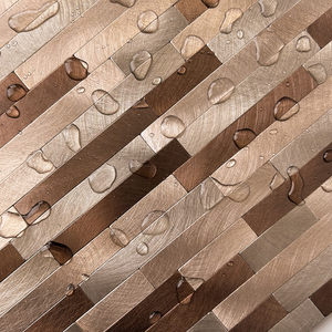 Carreaux muraux autocollants marron en métal <span class=keywords><strong>brossé</strong></span> avec mélange de bandes et joint foncé, qualité supérieure, à peler et coller, pour murs d'accent modernes, vente en gros - Product Image 2