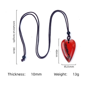 40mm Grand Collier <span class=keywords><strong>Coeur</strong></span> Cristal Naturel Oeil de Tigre Jaspe Rouge Agate Pierre Polie <span class=keywords><strong>Coeur</strong></span> Pendentif Collier Avec Cordon Noir - Product Image 2