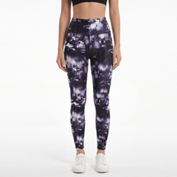 Leggings de yoga taille haute pour femme, imprimé tie-dye violet et noir, effet froncé aux fesses, sans couture avant, pour le fitness et l'entraînement, grandes tailles