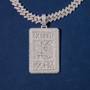 Tùy Chỉnh Vuông Moissanite Băng Giá Mặt Dây Chuyền Vòng Cổ Thời Trang Hip Hop Đồ Trang Sức Dây Cá Nhân Sterling Bạc Thư Hình Dạng - Product Image 1