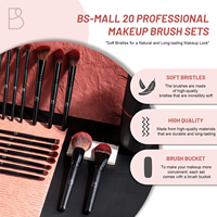 Kits de pinceaux de maquillage de haute qualité BS-MALL, 20 pièces, OEM, étiquette privée noire, pinceaux pour le visage, le fond de teint, les fards à paupières, avec porte-pinceaux