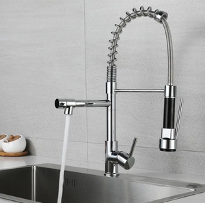 Nouveau populaire 201 acier inoxydable <span class=keywords><strong>double</strong></span> bec évier de cuisine <span class=keywords><strong>mitigeur</strong></span> monotrou Chrome printemps robinet de cuisine - Product Image 4
