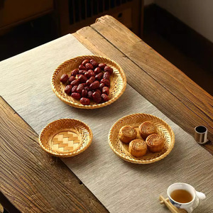 Ensemble de plateaux à fruits en bambou tressé, petits, moyens et grands, ronds, pour servir des collations, des fruits secs, du pain, des petits pains, des graines de melon, origine Anji - Product Image 1