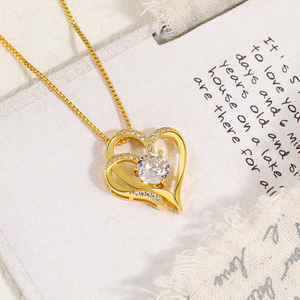 Nuevo collar con colgante de doble corazón para mujer, estilo europeo y americano, collar de alta gama con corazones de circonita de colores. - Product Image 5
