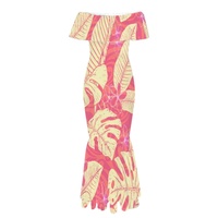 Robe queue de poisson grande taille pour femme, motif Monstera polynésien, élégante, imprimé personnalisé, épaules dénudées, style artistique des îles du Pacifique