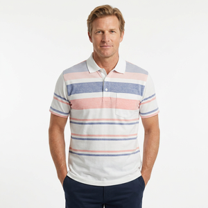 Venta Directa de Fábrica, Camiseta Promocional de Punto Ecológica y Transpirable para Hombre, Cuello Redondo, Corte Regular, Rayas Teñidas con Hilo OEM - Product Image 1
