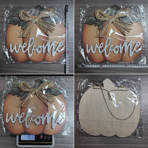 Letrero de bienvenida de madera con forma de calabaza DREA, colgante para puerta delantera de otoño, decoración para porche de Acción de Gracias, arte de pared estilo rústico - Product Image 4