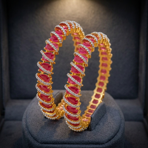 Brass Gold Plated Ruby <b>Red</b> Stone CZ Diamond Bangle <b>Bracelet</b> Set Indian Ethnic Designer Fashion Jewelry Wholesale for Women - Product Image 2