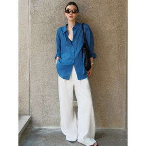 Camicetta da <span class=keywords><strong>donna</strong></span> <span class=keywords><strong>oversize</strong></span> in tessuto di <span class=keywords><strong>lino</strong></span> camicie di colore semplice con Logo personalizzato - Product Image 5