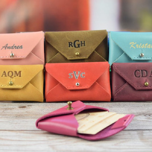 Porte-cartes de visite en cuir, porte-mémos minimaliste multicolore, mini porte-monnaie tendance de style coréen - Product Image 3