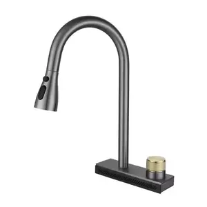 Kitchen Sink Faucet Modern Black Waterfall Rainfall Single Bowl Kitchen Multifunction Kitchen 304 Stainless Steel