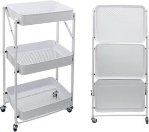 Multifunctionele Keuken 3-laags Metalen <span class=keywords><strong>Trolley</strong></span> Opvouwbare Kruidenierswinkelwagen Beweegbare Opslag Metalen Hulpprogramma Opvouwbare Rollende Hulpprogramma Karren - Product Image 1