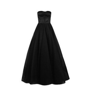 Black Halter Backless Ball Gown Evening Dress Satin Floor Length With Trail Natural Waistline For Banquets Performances - Product Image 5