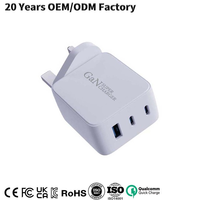 GaN 65W PD 3.0 QC3.0 SCP Fast Charging 2xType-C 1xUSB Ports Fireproof 5V 3A Universal Wall Charger OTP/OVP Protection