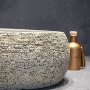 Lavabo de salle de bain rond à poser, style artistique vintage et nouveau style chinois, sans poignée de robinet, pour balcon, vasque simple - Product Image 3