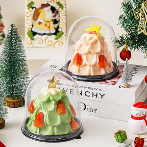 Boîte à gâteau ronde transparente de 4 pouces en forme de demi-cercle avec motif d'arbre de Noël pour l'emballage de pâtisseries et de mousses - Product Image 3