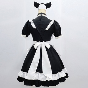 Japanese Style Maid Dress <b>Cat</b> Themed Lolita Costume Women Adult <b>Cosplay</b> Anime Outfit <b>Black</b> White Ruffle Skirt - Product Image 4