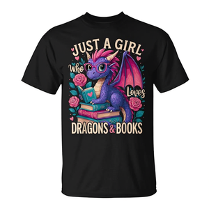 Sólo una chica que ama a los dragones y los libros. Camiseta con diseño de dragón. - Product Image 2