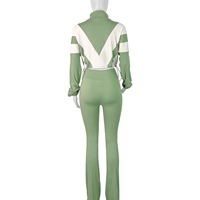Ensemble femme BH1963 en polyester et élasthanne, manches longues, taille élastique, patchwork color block