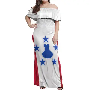 Austral adaları bayrağı renk ince kapalı omuz kadın elbise zarif beyaz kızlar için elbiseler balo toptan toplu POD giyim