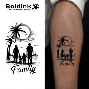 Tatuaje Temporal de Tinta Jagua, Diseño Personalizado de Boldink, Silueta Familiar Realista para la Playa, Resistente al Agua, Larga Duración (2 Semanas) - Product Image 1