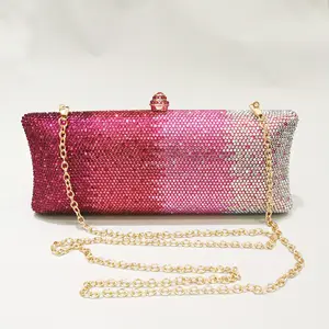 New Fashion Women Crystal Box Clutch Purse Wedding Party Bridal Colorful Rhinestone Handbags Evening bag