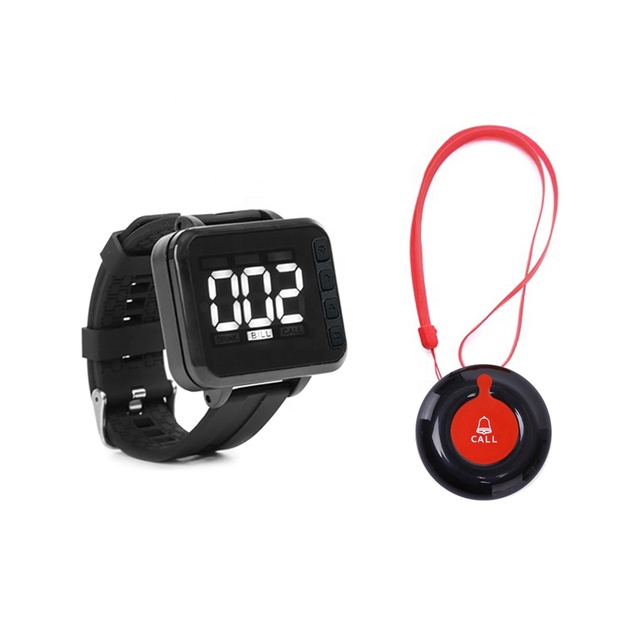 Wireless Waiter Call System, Wrist Watch Pager Receiver + Panic Buttons for Restaurant Catering