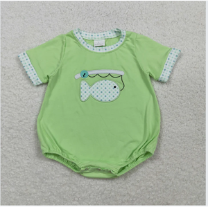 Romper para Bebé Niño Little Baby SR3750 con Bordado de Pesca en Verde - Product Image 2