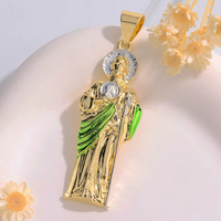 Liontin Hip Hop Santo Yudas Kristen Religius untuk Pria Wanita, Lapisan Emas 14K, Yesus Berlapis Emas
