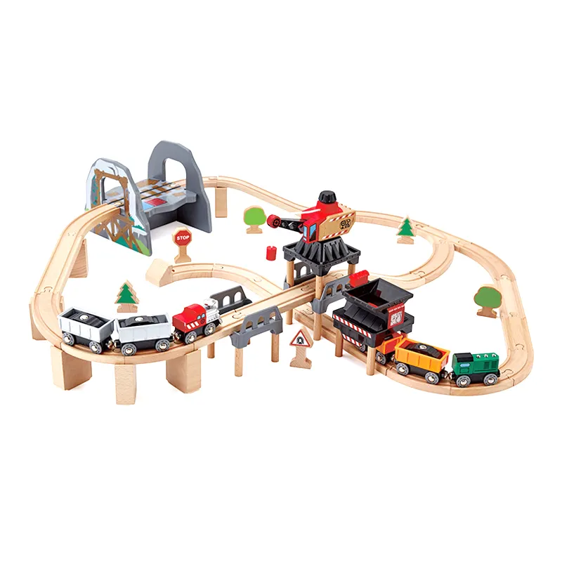 Mainan Bayi Anak-anak Kayu Klasik Berkualitas Baik Set Rel Kereta Api Set Mainan Kereta Kayu untuk Anak-anak Mengangkat Beban