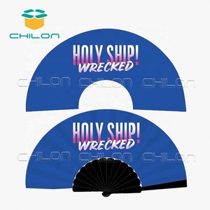 Éventail à main en plastique satiné noir personnalisé avec motif floral, 23x42cm, 14 nervures, fait main pour les événements promotionnels - Product Image 6