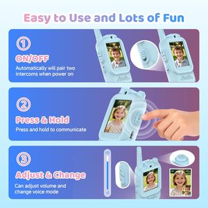 Lot de 2 talkies-walkies vidéo rechargeables pour enfants de 3 à 12 ans avec 16 canaux, portée <1,5 km, bleu + rose, radio bidirectionnelle éducative - Product Image 6