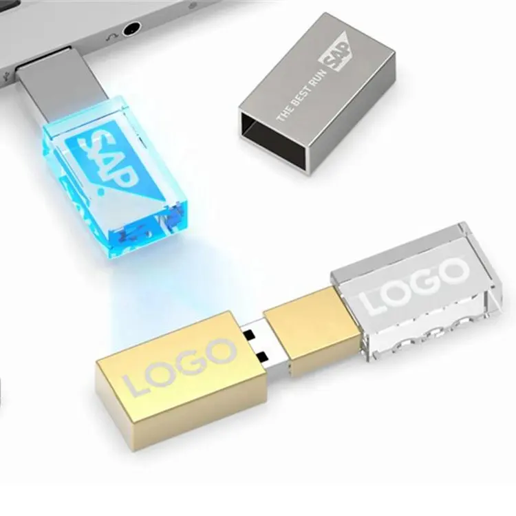 Stik USB kristal memori 64GB, Stik USB kristal 8GB 16GB 32GB, Flash Drive kaca 3.0 untuk hadiah