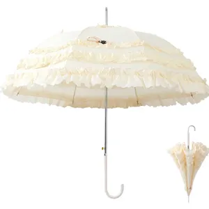 Fournisseur en gros de haute qualité personnalisé 3 couches blanc Floral de mariée dentelle bord de mariage solaire chine parapluie avec Logo pour femmes