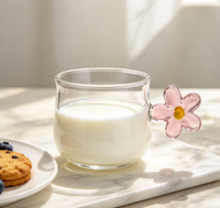Mug en verre borosilicate soufflé à la main, tasse à café transparente avec poignée fleur rose, résistant à la chaleur, pour thé, lait et autres boissons