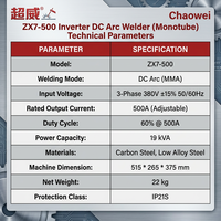 Chaowei ZX7-500 IGBT Monotube Inverter DC Machine de soudage à l'arc 500A Industrial MMA Stick Welder