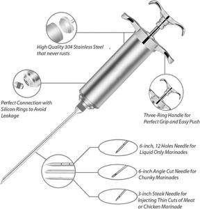 طقم حقنة بحقن ماء مالح احترافية من الفولاذ المقاوم للصدأ مع فرش وإبر للحوم والدواجن وشواء اللحم وشواء الشواء - Product Image 2