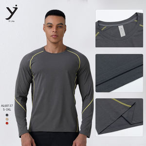 T-shirt de sport à manches longues ajusté et respirant de qualité supérieure avec surpiqûres contrastées, haut de performance pour homme - Product Image 1