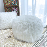 Pouf rond en fausse fourrure blanche, ottoman moelleux et confortable pour salon et chambre à coucher