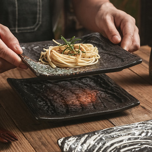 <span class=keywords><strong>Assiettes</strong></span> carrées texturées en céramique de style japonais vintage pour sushis, desserts, steaks, vaisselle de restaurant - Product Image 1