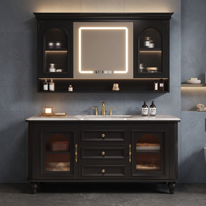 Ensemble de meubles de salle de bain modernes en bois massif OEM 2025 avec lavabo en céramique, drain en cuivre, miroir, robinet pour hall et chambre à coucher - Product Image 4