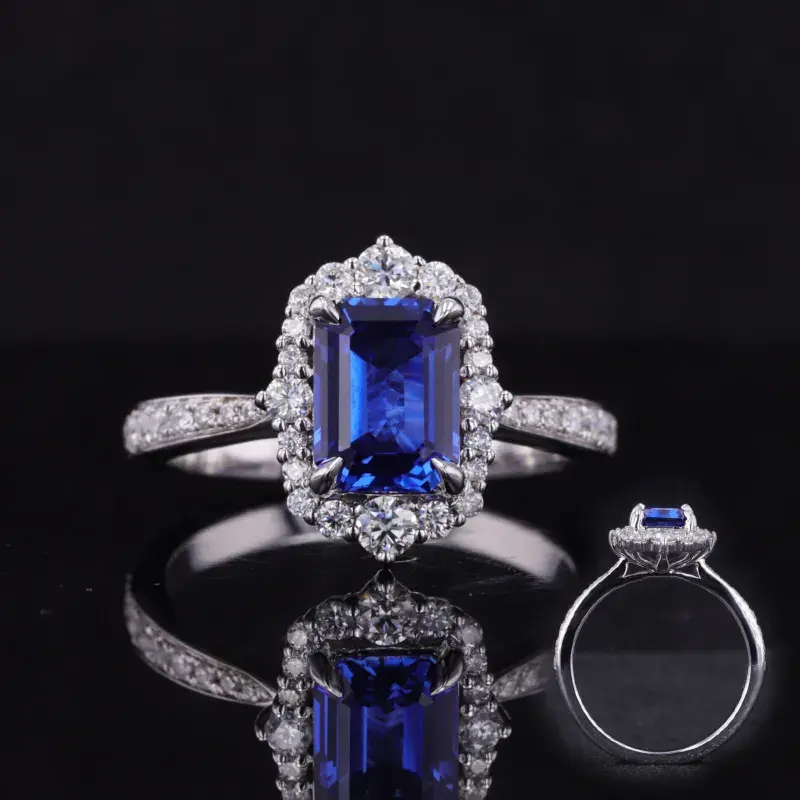 Nhẫn Moissanite Trơn Bằng Bạc Sterling 925 Sapphire Xanh Dương Hình Thoi Trung Quốc Nhẫn Bạc Sapphire Lớn Màu Xanh Dương