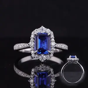 China rhodium sterling silver blue sapphire 925 sterling silver plain moissanite rings blue sapphire big silver rings