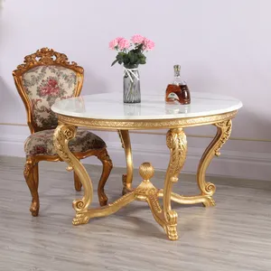 Foshan เฟอร์นิเจอร์คลาสสิกฝรั่งเศสสีทองและไม้รอบโต๊ะรับประทานอาหารชุด
