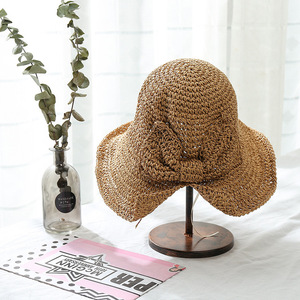 New Women butterfly Bow Wholesale <b>Straw</b> Hats for Women Summer Wide Brim Foldable Sun Shade Cap - Product Image 6